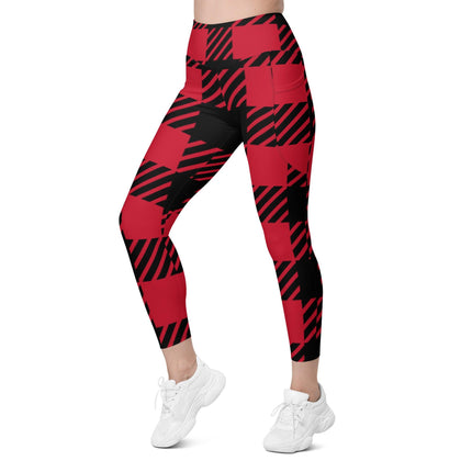 Red Plaid Leggings With Pockets - Trump Tees