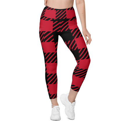 Red Plaid Leggings With Pockets - Trump Tees