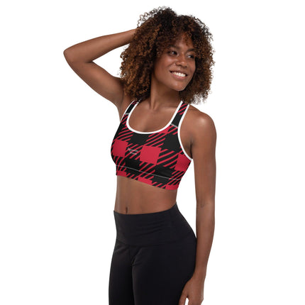 Red Plaid Padded Sports Bra - Trump Tees