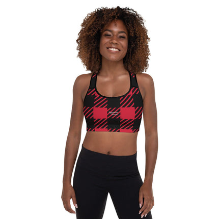 Red Plaid Padded Sports Bra - Trump Tees