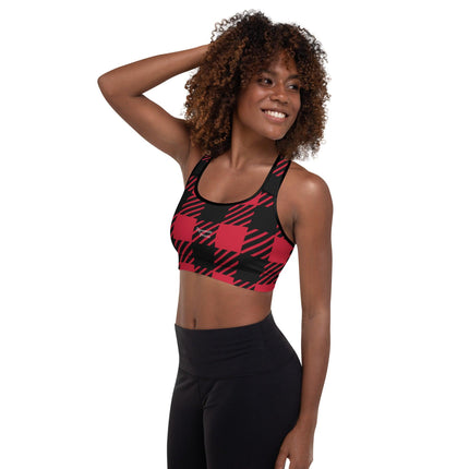 Red Plaid Padded Sports Bra - Trump Tees