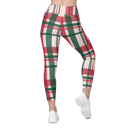 Red & Green Plaid Leggings With Pockets