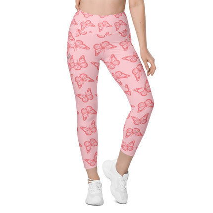 Pink Butterfly Leggings With Pockets