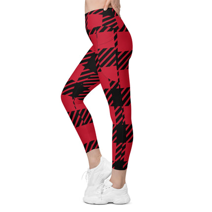 Red Plaid Leggings With Pockets