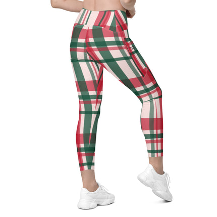 Red & Green Plaid Leggings With Pockets