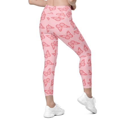 Pink Butterfly Leggings With Pockets