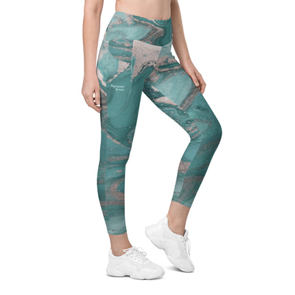 Marbled Teal Leggings With Pockets