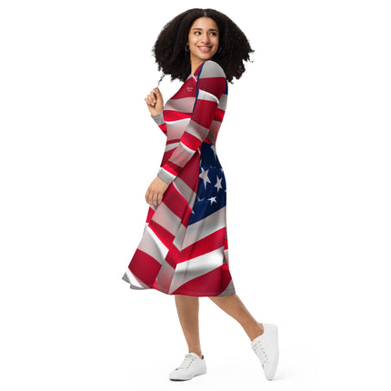 American Flag long sleeve midi dress