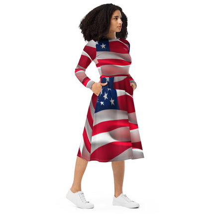 American Flag long sleeve midi dress