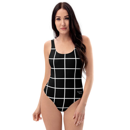 Black Geometric Women's One-Piece Swimsuit