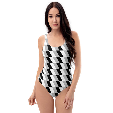 Abstract Grey One-Piece Swimsuit