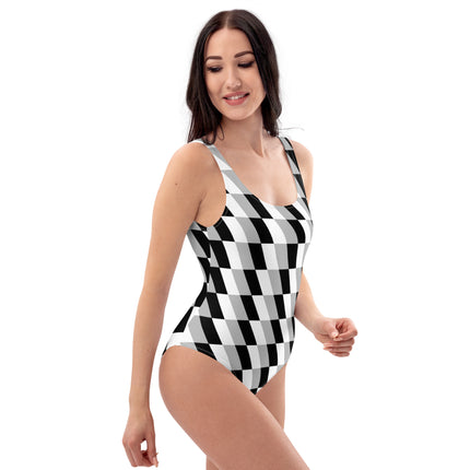 Abstract Grey One-Piece Swimsuit