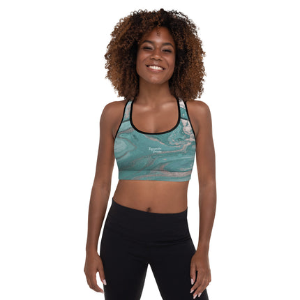 Marbled Teal Padded Sports Bra