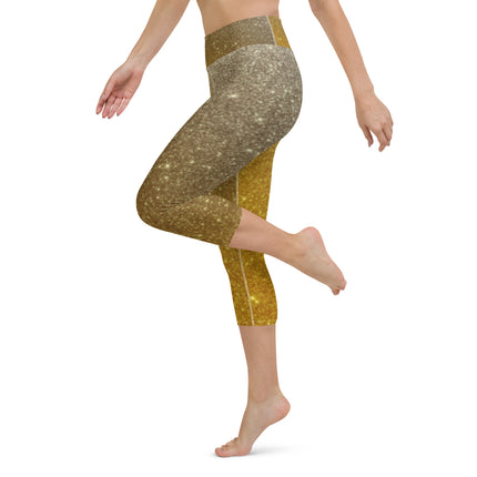 Gold Sparkle Women's Yoga Capri Leggings