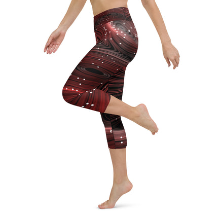 Swirled Red Yoga Capri Leggings