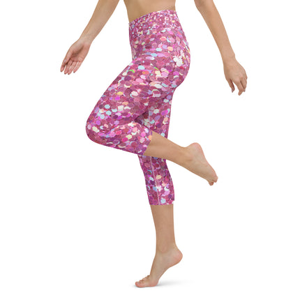 Pink Glitter Yoga Capri Leggings