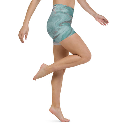 Marbled Teal Yoga Shorts