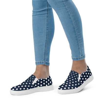 Navy & White Dots Women’s slip-on canvas shoes