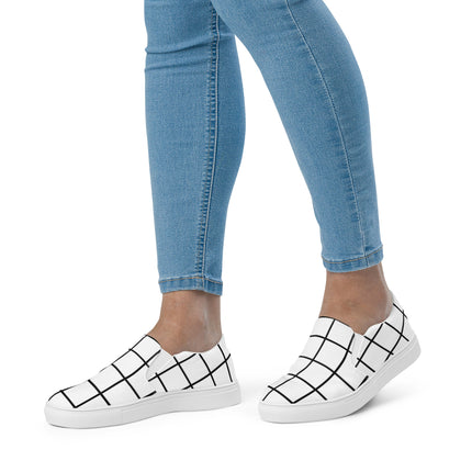 White Geometric Women’s slip-on canvas shoes