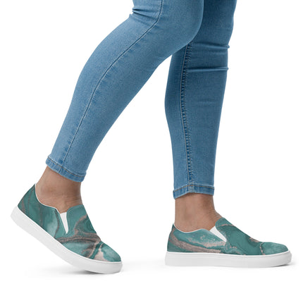 Marbled Teal Women’s slip-on canvas shoes
