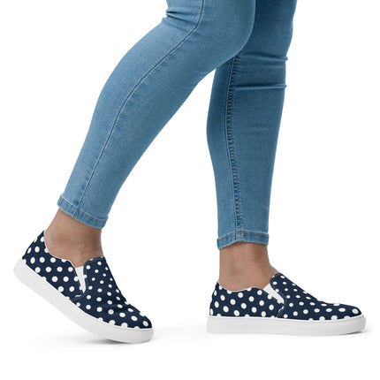Navy & White Dots Women’s slip-on canvas shoes