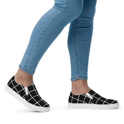 Black Geometric Women’s slip-on canvas shoes
